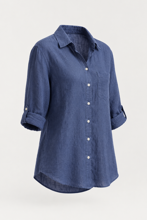 Bohemian Indigo Quiet Ease Button-Down Linen Shirt