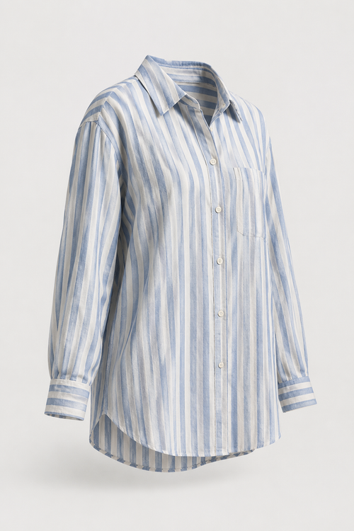 Casual Striped Cotton And Linen Long-Sleeved Shirt